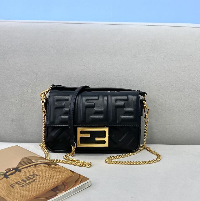 Fendi original lambskin mini baguette bag 8BS017 black