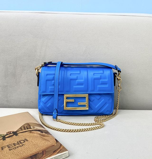 Fendi original lambskin mini baguette bag 8BS017 blue