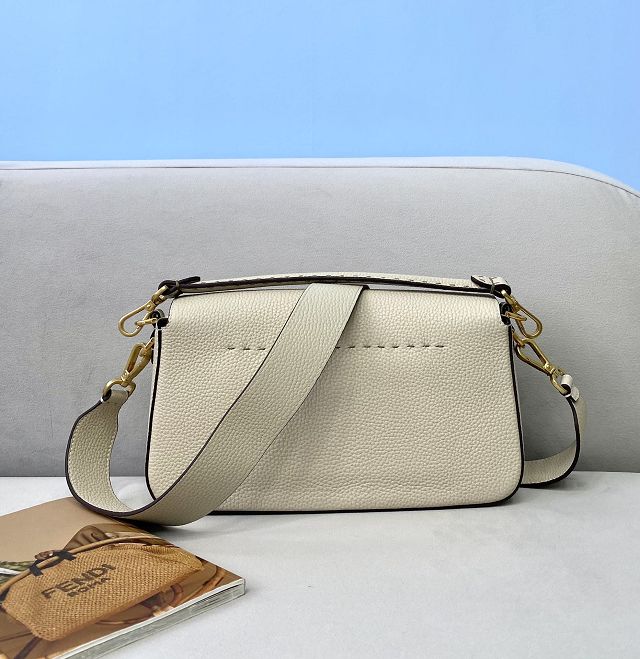 Fendi original grained calfskin medium baguette bag 8BR600 white