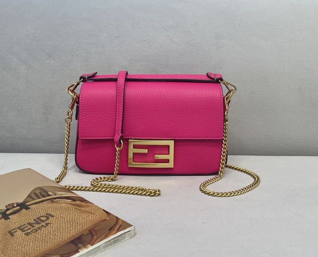 Fendi original grained calfskin mini baguette bag 8BS017 rose red