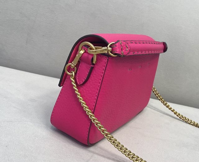 Fendi original grained calfskin mini baguette bag 8BS017 rose red