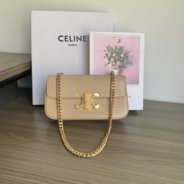 Celine original calfskin triomphe chain shoulder bag 197993 safari