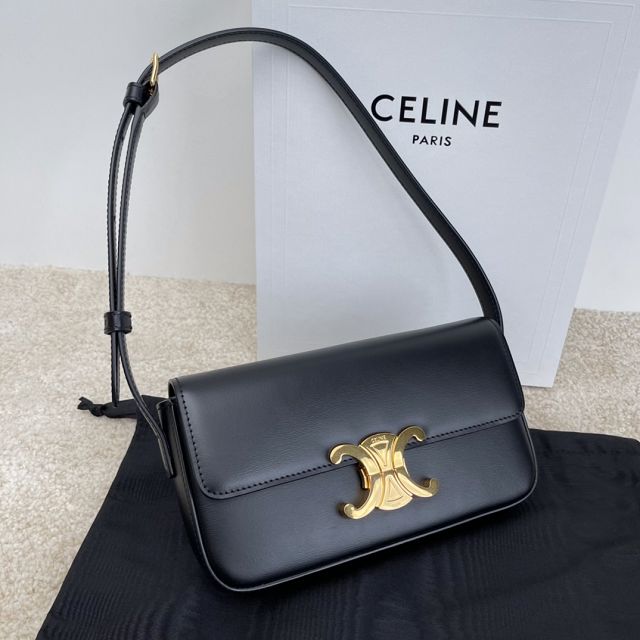 Celine original calfskin triomphe shoulder bag 194143 black