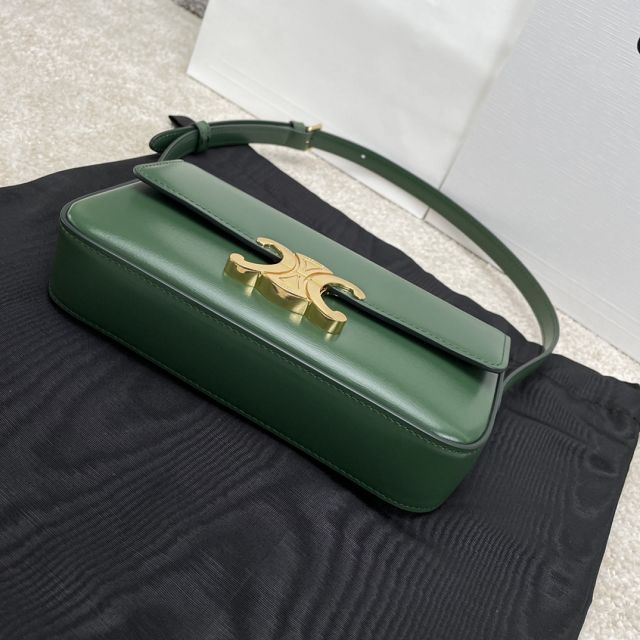 Celine original calfskin triomphe shoulder bag 194143 green