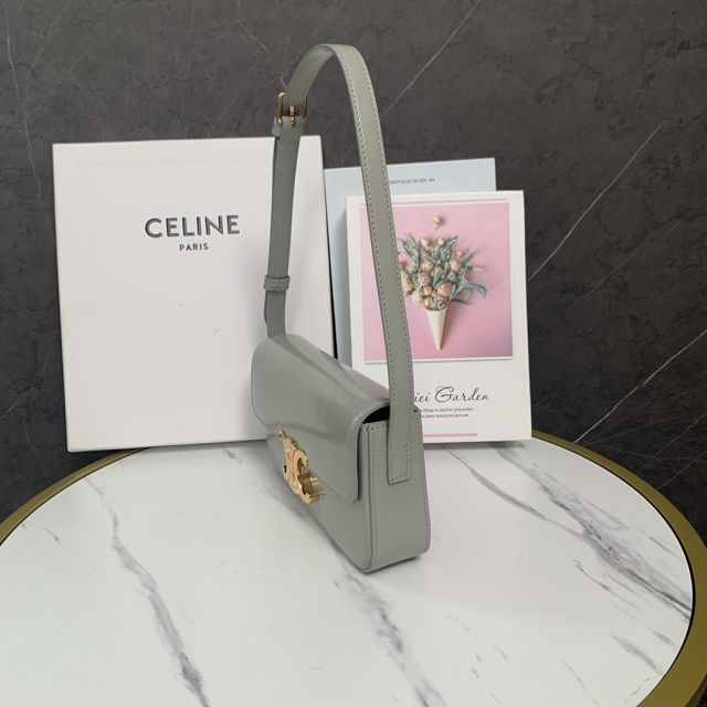 Celine original calfskin triomphe shoulder bag 194143 grey