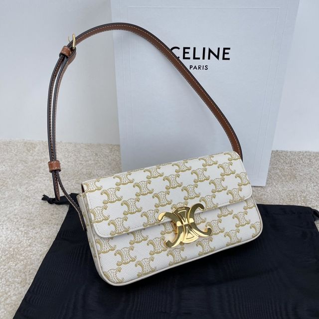 Celine original canvas triomphe shoulder bag 194143 white