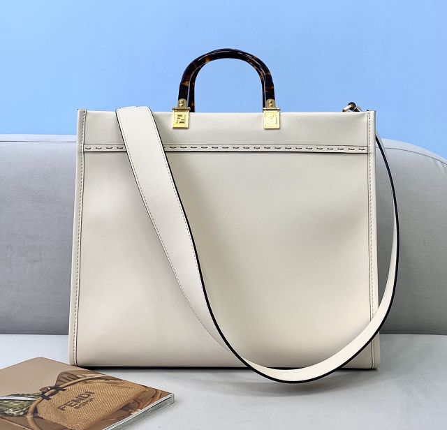 Fendi original calfskin medium sunshine shopper bag 8BH386 white