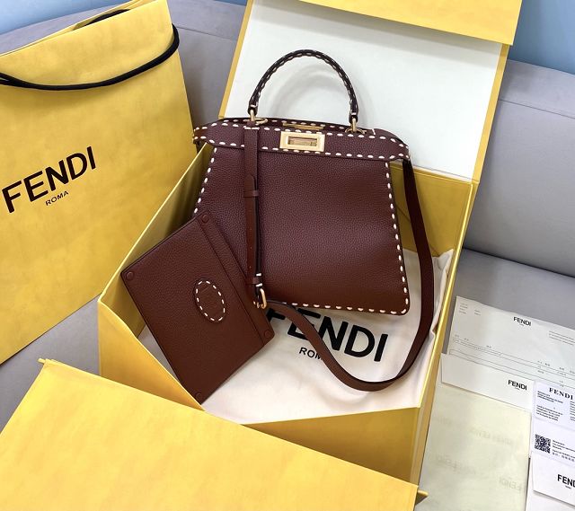 Fendi original grained calfskin medium peekaboo ISeeU bag 8BN321 dark brown