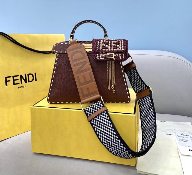 Fendi original grained calfskin small peekaboo ISeeU bag 8BN327 dark brown