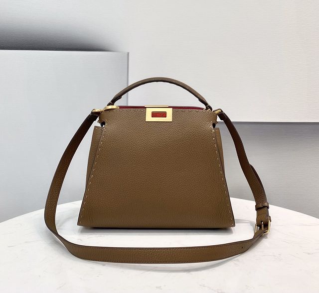 Fendi original grained calfskin small peekaboo bag 8BN255 coffee