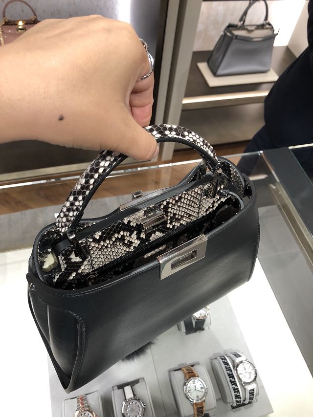 Fendi original python&calfskin small peekaboo bag 8BN255 black