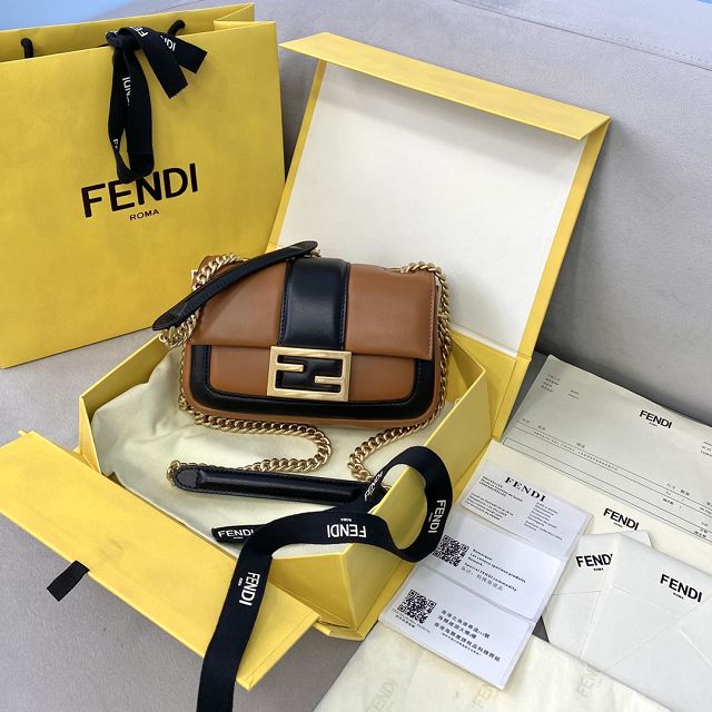 Fendi original lambskin mini baguette chain bag 8BS045 brown