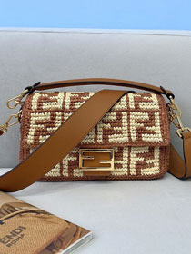 Fendi original raffia medium baguette bag 8BR600 brown