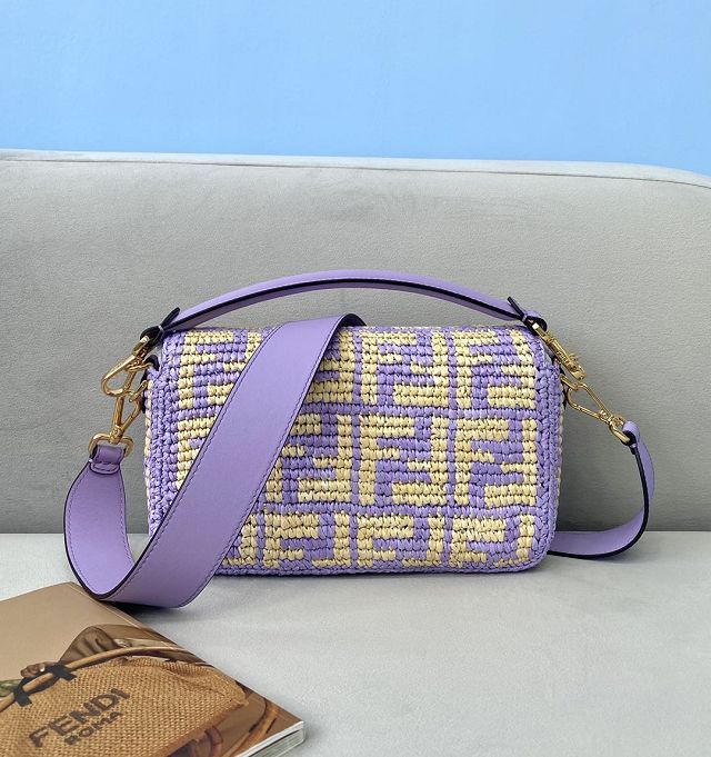 Fendi original raffia medium baguette bag 8BR600 purple