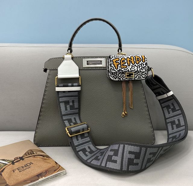 Fendi original grained calfskin medium peekaboo ISeeU bag 8BN321 grey