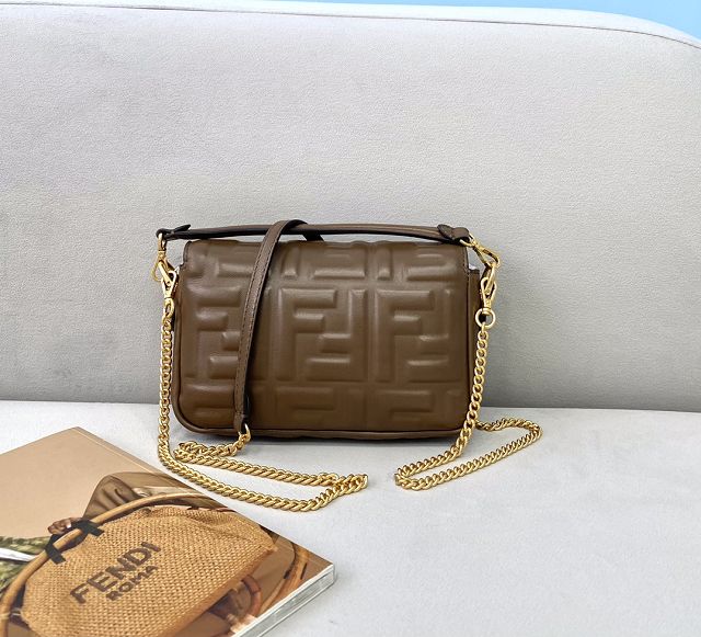 Fendi original lambskin mini baguette bag 8BS017 dark coffee