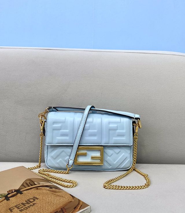 Fendi original lambskin mini baguette bag 8BS017 light blue