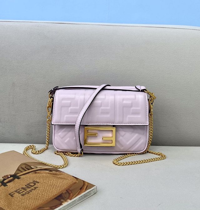 Fendi original lambskin mini baguette bag 8BS017 light purple