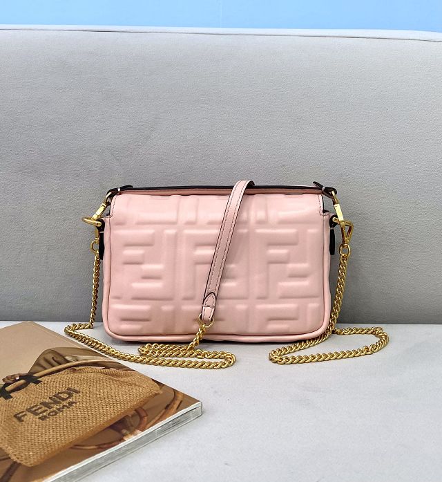 Fendi original lambskin mini baguette bag 8BS017 pink