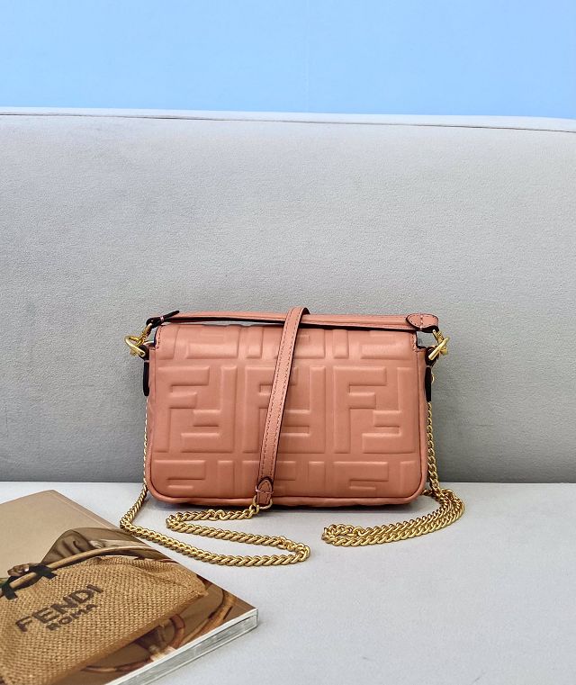 Fendi original lambskin mini baguette bag 8BS017 shrimp pink