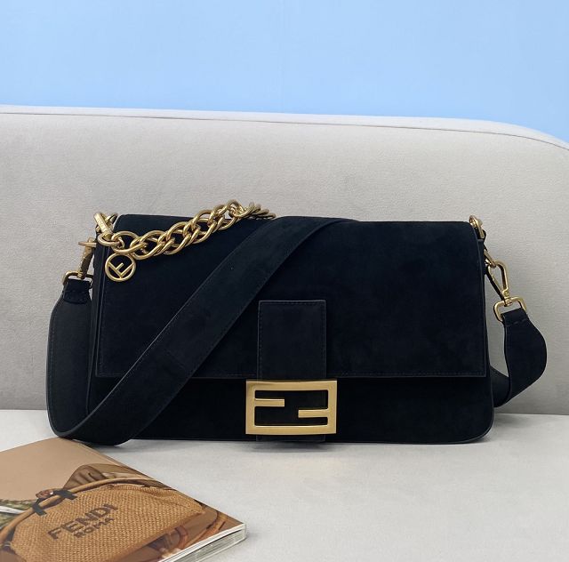 Fendi original suede large baguette bag 8BR795 black