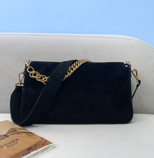 Fendi original suede large baguette bag 8BR795 black