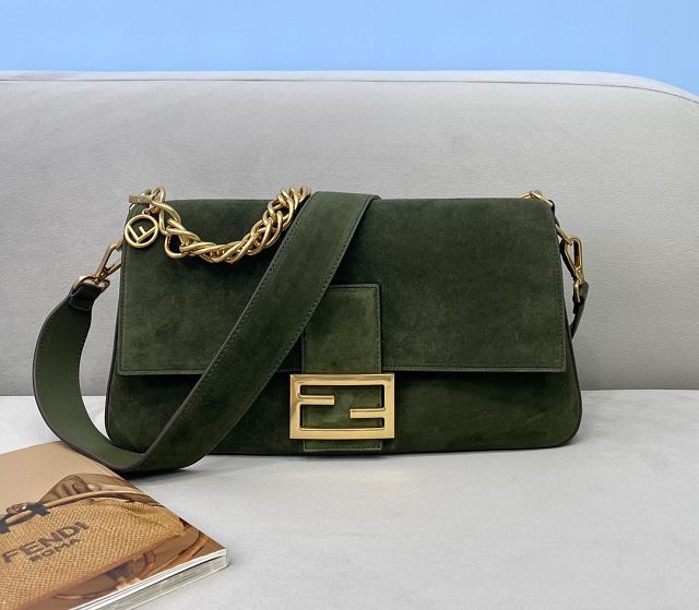 Fendi original suede large baguette bag 8BR795 green