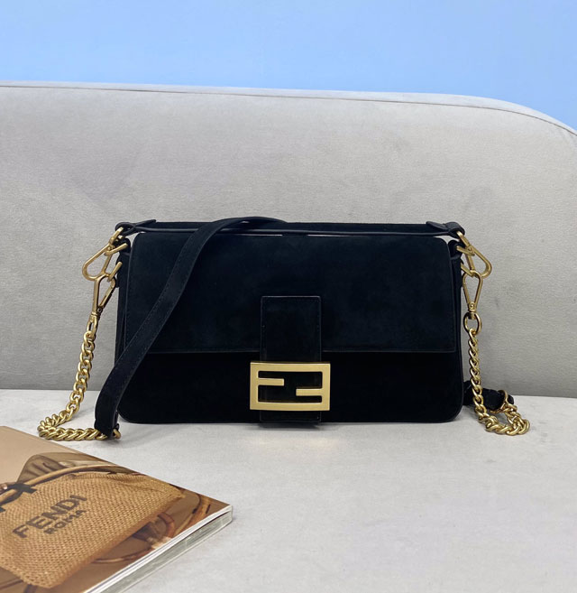 Fendi original suede medium baguette bag 8BR600 black