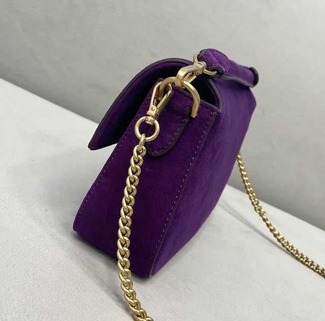 Fendi original suede mini baguette bag 8BS017 purple