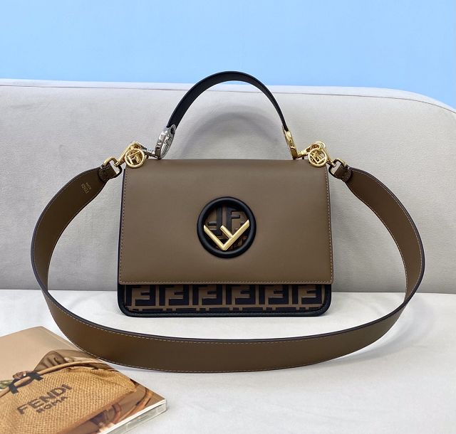 Fendi original calfskin kan I F medium flap bag 8BT284 coffee