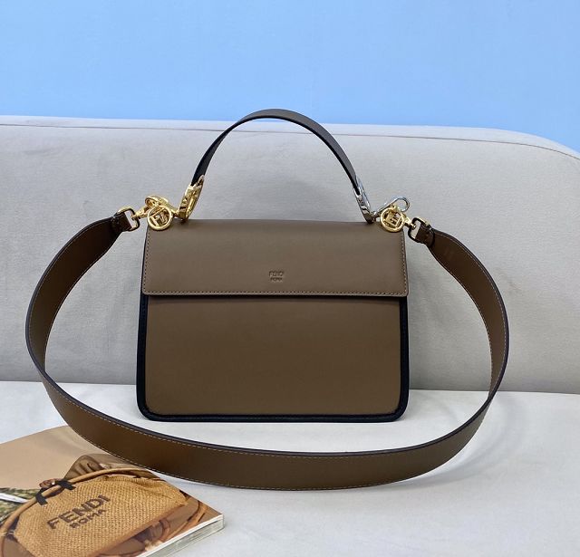 Fendi original calfskin kan I F medium flap bag 8BT284 coffee