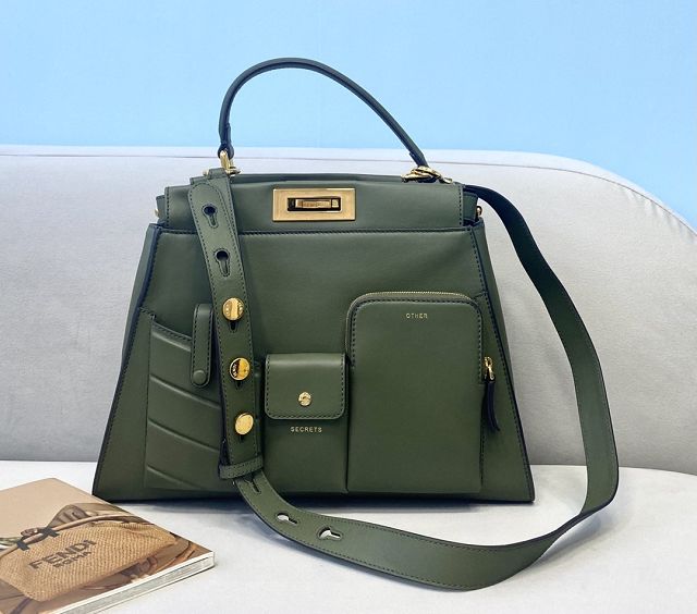 Fendi original calfskin medium peekaboo bag 8BN240A green