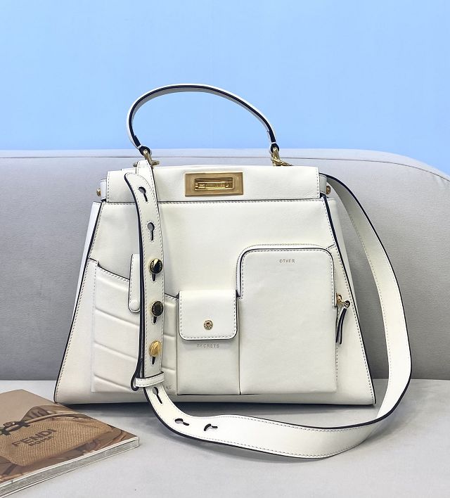 Fendi original calfskin medium peekaboo bag 8BN240A white