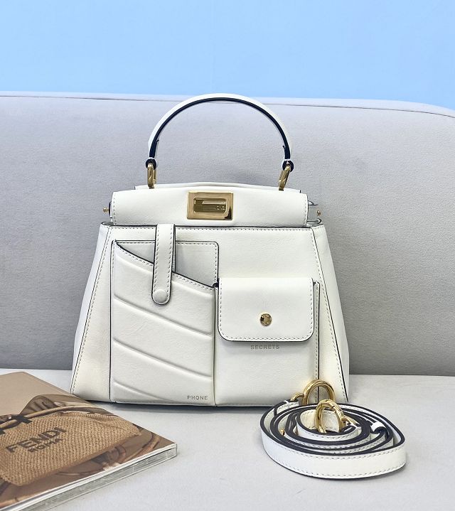 Fendi original calfskin small peekaboo bag 8BN244A white