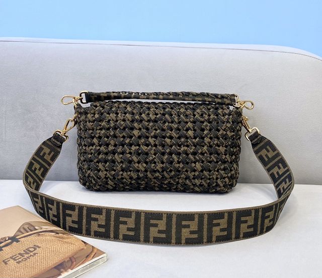 Fendi tweed medium baguette bag 8BR600 dark brown