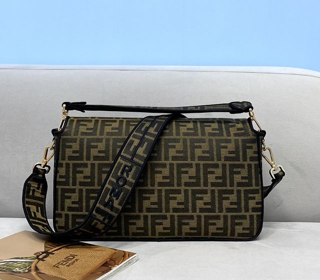 Fendi original canvas large baguette bag 8BR795 brown&black