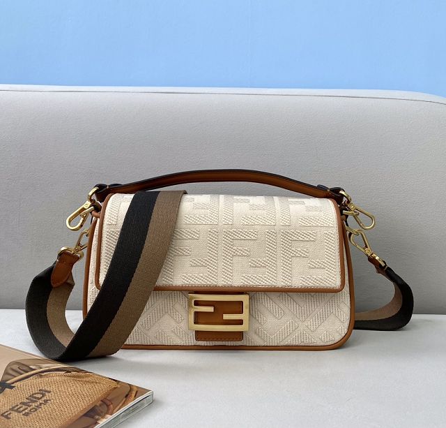 Fendi original canvas medium baguette bag 8BR600 white&brown