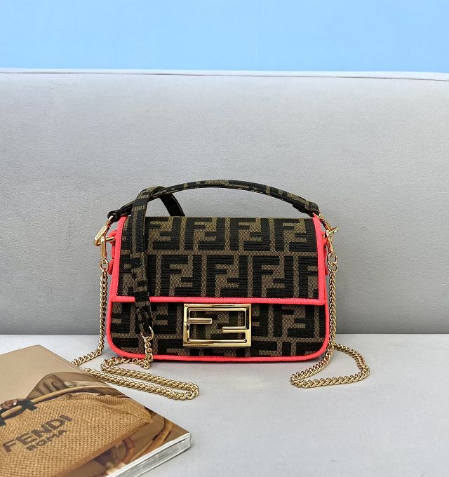 Fendi original canvas mini baguette bag 8BS017 brown&red