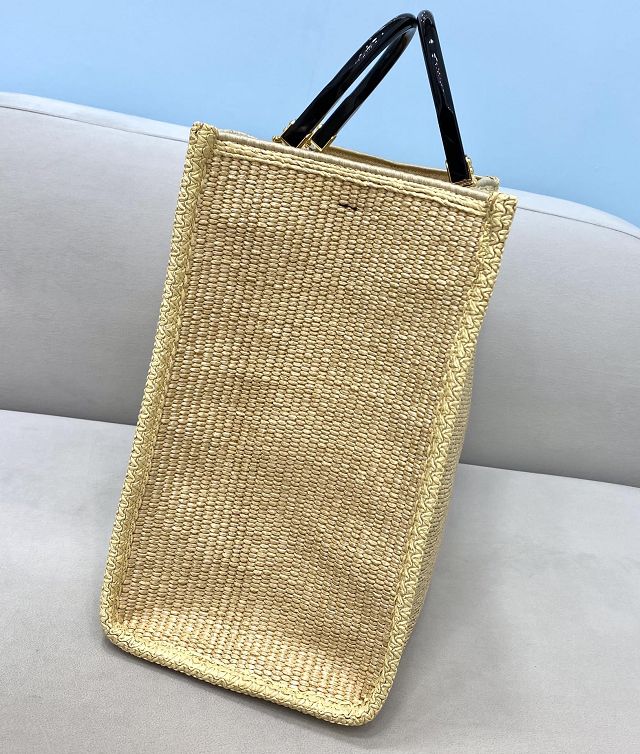 Fendi original raffia medium sunshine shopper bag 8BH386 apricot&black