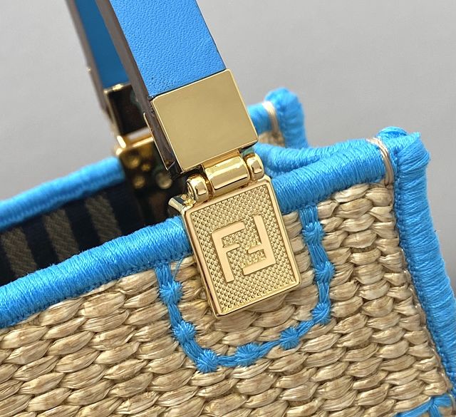 Fendi original raffia mini sunshine shopper bag 8BS051 apricot&blue