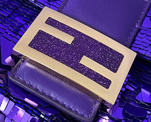 Fendi sequined medium baguette bag 8BS044 purple