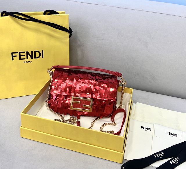 Fendi sequined mini baguette bag 8BS017 red