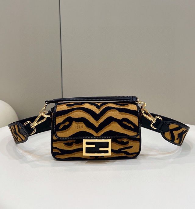 Fendi fabric mini baguette bag 8BS017 black&dark yellow