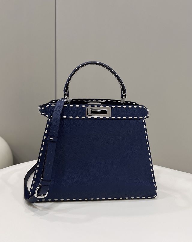 Fendi original grained calfskin medium peekaboo ISeeU bag 8BN321 navy blue