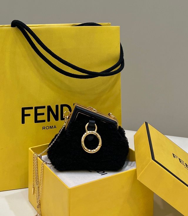 Fendi original sheepskin first nano bag 7AS051 black