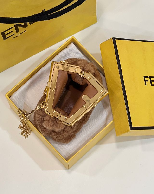 Fendi original sheepskin first nano bag 7AS051 brown