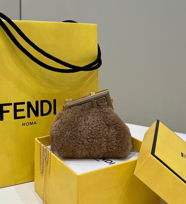 Fendi original sheepskin first nano bag 7AS051 khaki