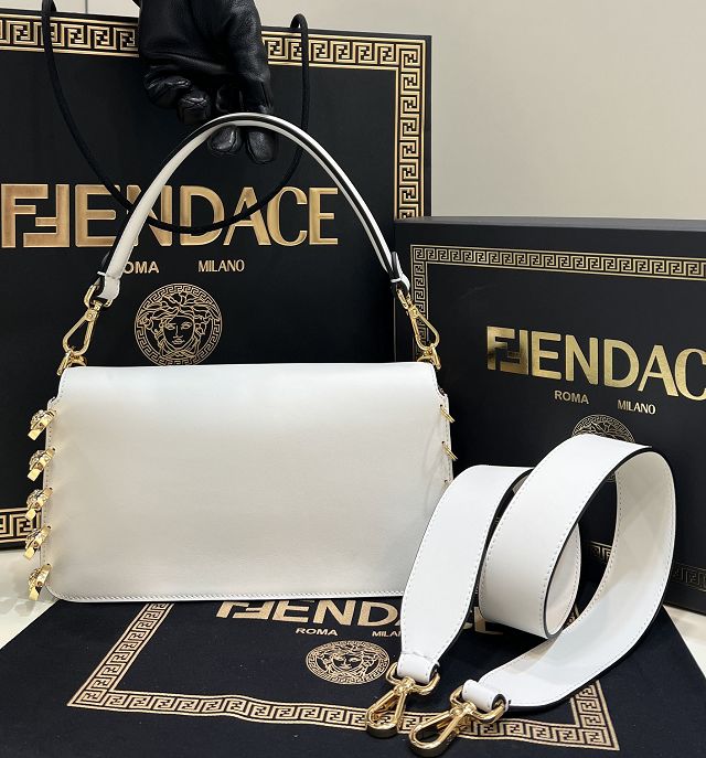 Fendi original calfskin brooch baguette bag 8BR801 white