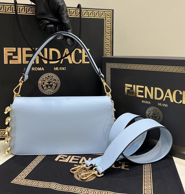 Fendi original calfskin brooch baguette bag 8BR801 blue