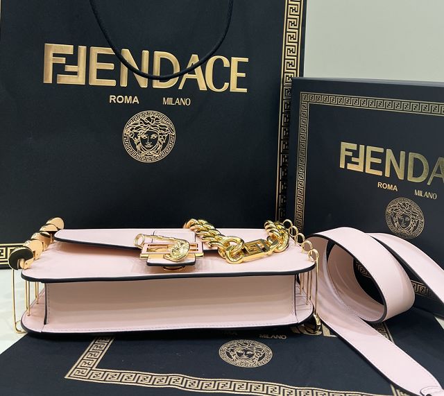 Fendi original calfskin brooch baguette bag 8BR801 pink